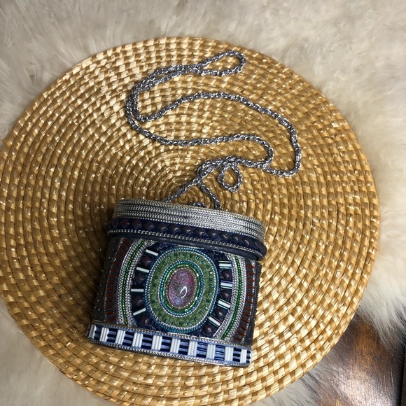 Mary Frances Handbags - Mary Frances small hard box beaded embellished handbag with long chain strap